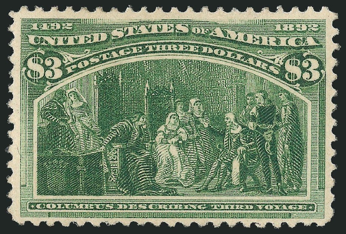 Values of US Stamp Scott Catalog # 243: 1893 US$3.00 Columbian Exposition. Robert Siegel Auction Galleries, Apr 2014, Sale 1068, Lot 184