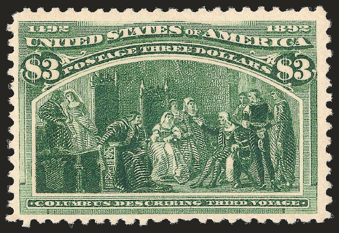 US Stamp Values Scott Catalog #243: US$3.00 1893 Columbian Exposition. Robert Siegel Auction Galleries, Apr 2010, Sale 984, Lot 594