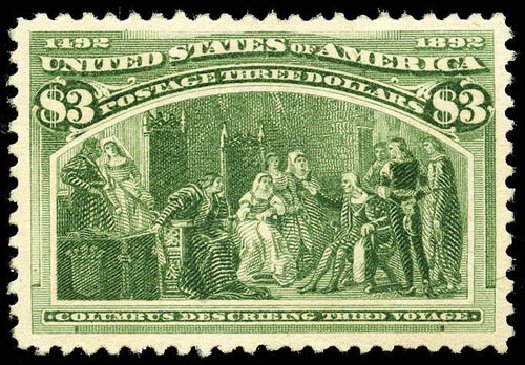 US Stamp Prices Scott Cat. 243: 1893 US$3.00 Columbian Exposition. Matthew Bennett International, Apr 2008, Sale 326, Lot 225