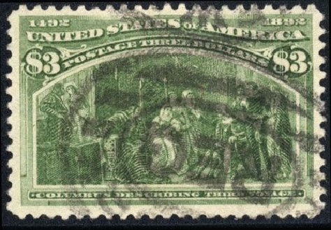 US Stamp Values Scott Catalogue #243 - US$3.00 1893 Columbian Exposition. Cherrystone Auctions, Mar 2008, Sale 200803, Lot 215
