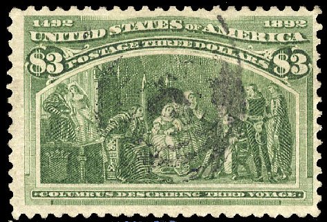 Value of US Stamp Scott Catalog # 243 - US$3.00 1893 Columbian Exposition. Cherrystone Auctions, Apr 2010, Sale 201004, Lot 205