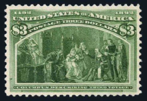 Value of US Stamps Scott Catalogue # 243: 1893 US$3.00 Columbian Exposition. Harmer-Schau Auction Galleries, Aug 2014, Sale 102, Lot 1865