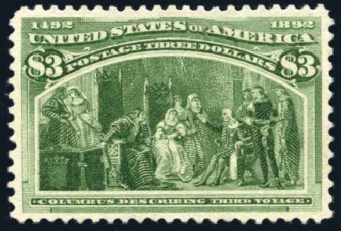 US Stamp Value Scott Catalog # 243 - US$3.00 1893 Columbian Exposition. Harmer-Schau Auction Galleries, Jun 2008, Sale 78, Lot 1435