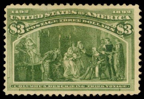 Value of US Stamps Scott Catalogue 243: US$3.00 1893 Columbian Exposition. Daniel Kelleher Auctions, Apr 2013, Sale 636, Lot 205