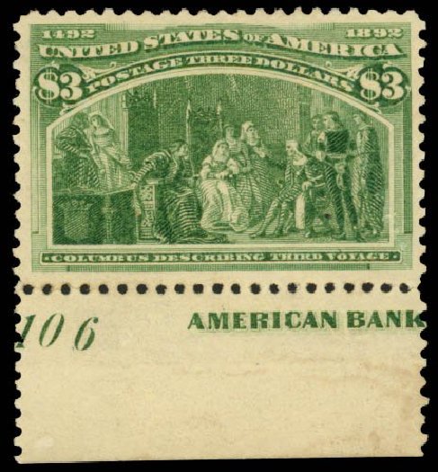 Cost of US Stamps Scott Cat. # 243 - US$3.00 1893 Columbian Exposition. Daniel Kelleher Auctions, Sep 2013, Sale 639, Lot 3325