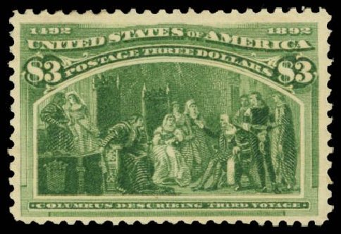 Cost of US Stamp Scott Catalogue 243 - 1893 US$3.00 Columbian Exposition. Daniel Kelleher Auctions, Mar 2014, Sale 650, Lot 2595