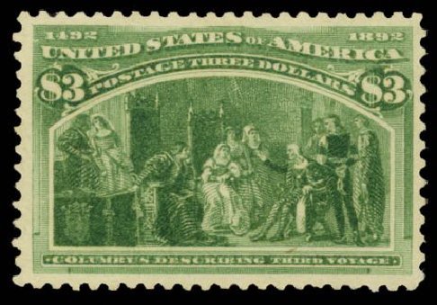 Value of US Stamp Scott Catalog # 243 - US$3.00 1893 Columbian Exposition. Daniel Kelleher Auctions, Sep 2014, Sale 655, Lot 325