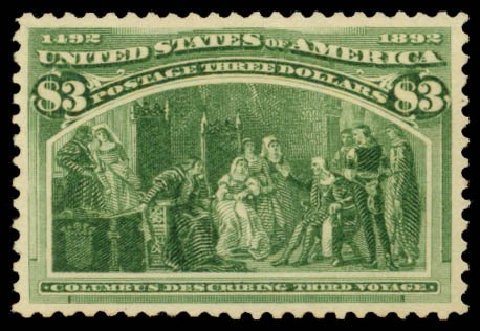 Price of US Stamps Scott 243 - US$3.00 1893 Columbian Exposition. Daniel Kelleher Auctions, Oct 2014, Sale 660, Lot 2235