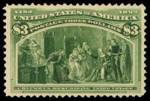 US Stamp Price Scott Cat. # 243: US$3.00 1893 Columbian Exposition. Daniel Kelleher Auctions, Dec 2014, Sale 661, Lot 215