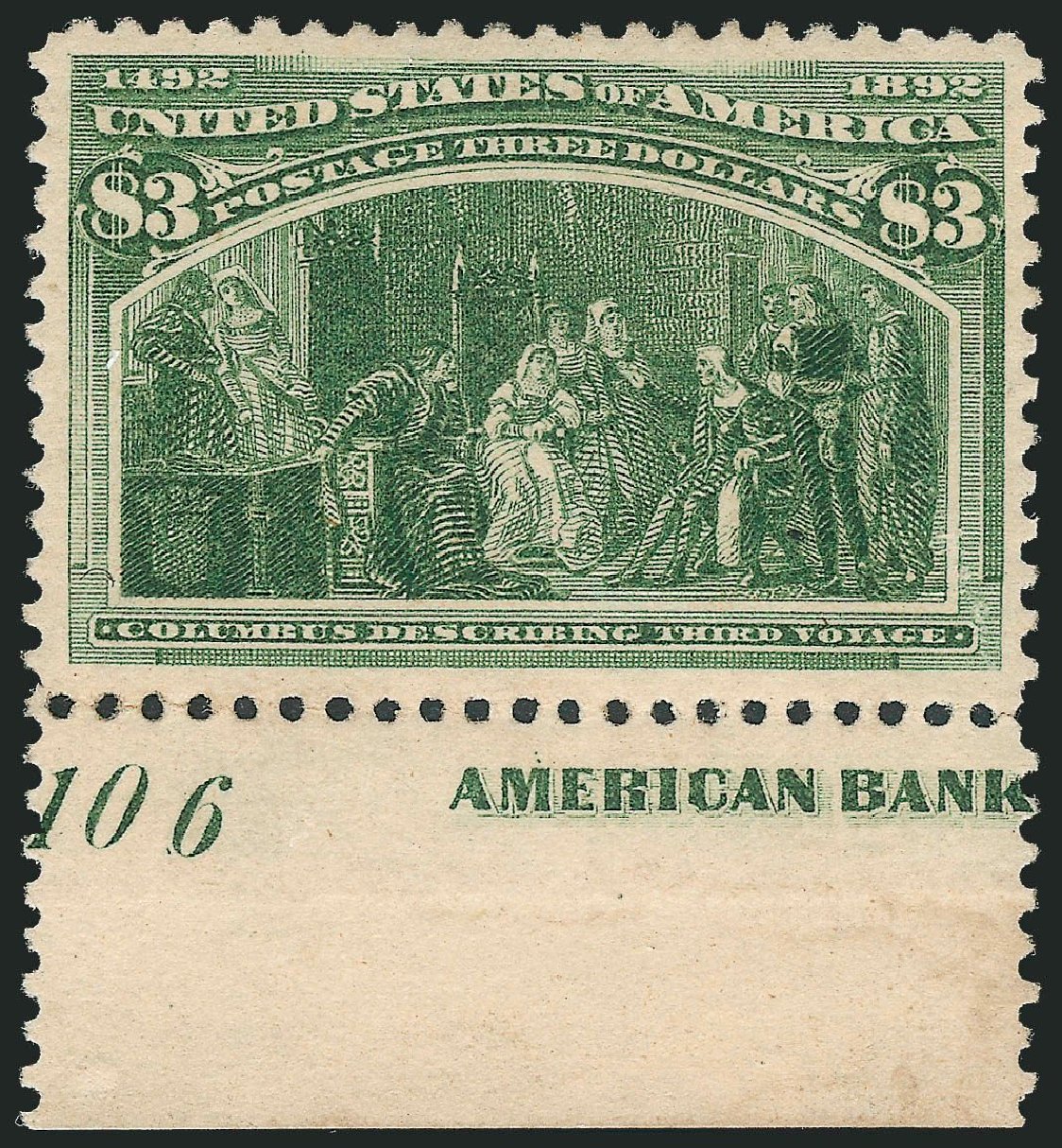 Value of US Stamp Scott Catalog #243: 1893 US$3.00 Columbian Exposition. Robert Siegel Auction Galleries, Mar 2013, Sale 1040, Lot 1505