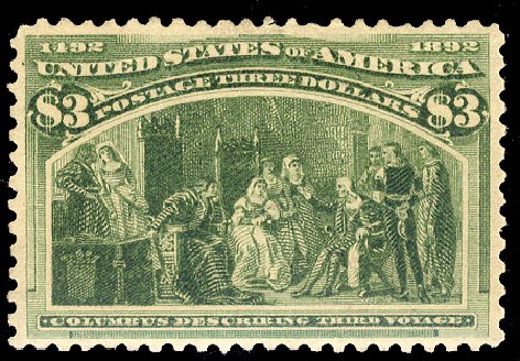 Values of US Stamp Scott Catalog #243 - 1893 US$3.00 Columbian Exposition. Cherrystone Auctions, Feb 2011, Sale 201102, Lot 72