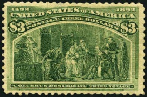 Value of US Stamps Scott Catalogue # 243 - 1893 US$3.00 Columbian Exposition. Harmer-Schau Auction Galleries, May 2012, Sale 93, Lot 302