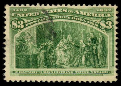 Costs of US Stamps Scott # 243 - 1893 US$3.00 Columbian Exposition. Daniel Kelleher Auctions, Dec 2013, Sale 640, Lot 212