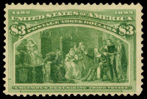 Prices of US Stamp Scott Catalog # 243 - 1893 US$3.00 Columbian Exposition. Daniel Kelleher Auctions, Mar 2014, Sale 648, Lot 2102