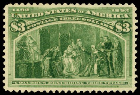 US Stamps Value Scott Catalogue 243 - 1893 US$3.00 Columbian Exposition. Daniel Kelleher Auctions, Jan 2015, Sale 663, Lot 1482