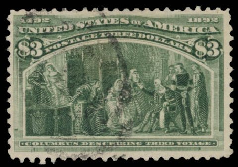 Prices of US Stamps Scott Cat. 243: 1893 US$3.00 Columbian Exposition. Daniel Kelleher Auctions, May 2015, Sale 669, Lot 2752