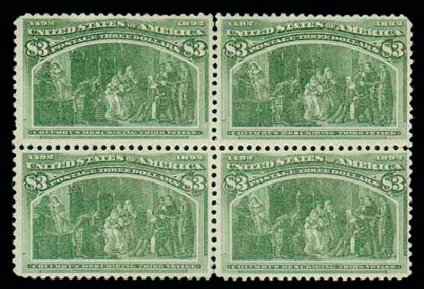 US Stamp Values Scott Catalog # 243: 1893 US$3.00 Columbian Exposition. Matthew Bennett International, Dec 2007, Sale 325, Lot 1763