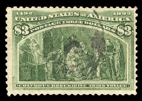 Cost of US Stamps Scott 243: US$3.00 1893 Columbian Exposition. Cherrystone Auctions, Oct 2012, Sale 201210, Lot 113