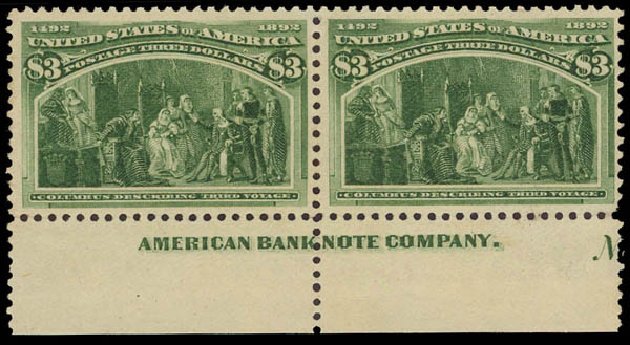 US Stamps Prices Scott Catalogue #243: US$3.00 1893 Columbian Exposition. Daniel Kelleher Auctions, Jun 2012, Sale 630, Lot 1553