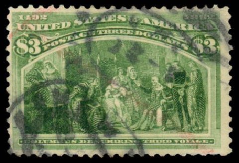 US Stamps Prices Scott Catalogue # 243 - 1893 US$3.00 Columbian Exposition. Daniel Kelleher Auctions, Dec 2013, Sale 640, Lot 213