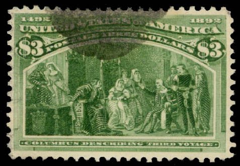 Cost of US Stamps Scott Catalogue 243: 1893 US$3.00 Columbian Exposition. Daniel Kelleher Auctions, May 2015, Sale 669, Lot 2753