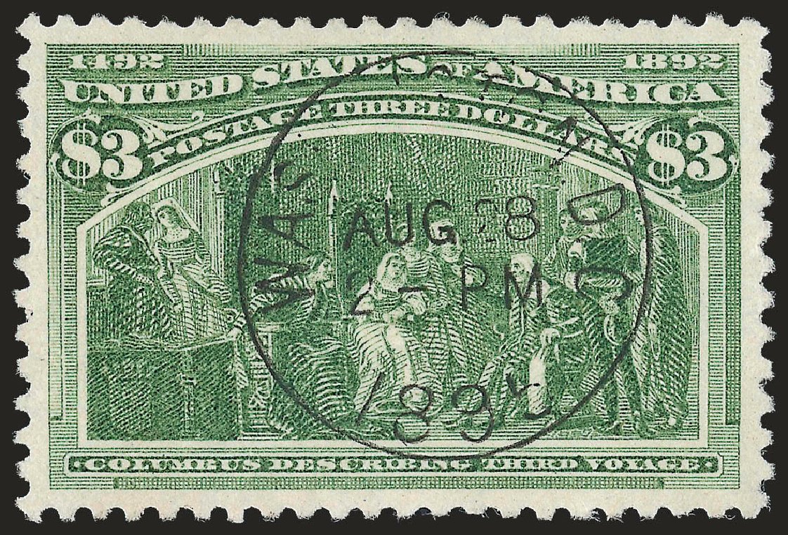 US Stamp Values Scott Catalog #243 - 1893 US$3.00 Columbian Exposition. Robert Siegel Auction Galleries, Sep 2009, Sale 976, Lot 1713