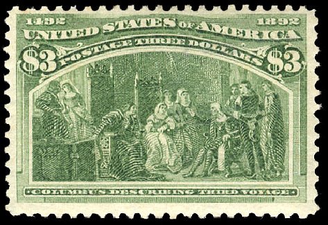 US Stamp Values Scott Catalog 243: 1893 US$3.00 Columbian Exposition. Cherrystone Auctions, Apr 2009, Sale 200904, Lot 36