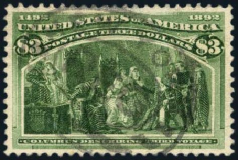 Prices of US Stamp Scott Catalog #243 - US$3.00 1893 Columbian Exposition. Harmer-Schau Auction Galleries, Jan 2014, Sale 100, Lot 506
