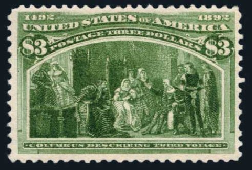 US Stamp Prices Scott Catalogue #243: 1893 US$3.00 Columbian Exposition. Harmer-Schau Auction Galleries, Aug 2014, Sale 102, Lot 1866
