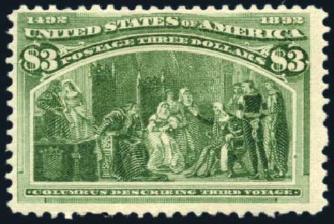 Values of US Stamp Scott Cat. 243: US$3.00 1893 Columbian Exposition. Harmer-Schau Auction Galleries, Jun 2008, Sale 78, Lot 1436