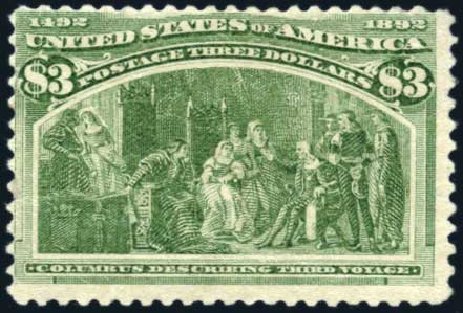 Prices of US Stamp Scott Cat. 243: 1893 US$3.00 Columbian Exposition. Harmer-Schau Auction Galleries, Oct 2009, Sale 83, Lot 396