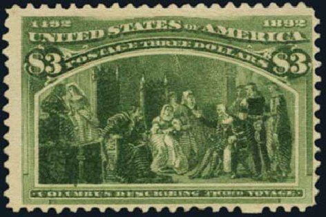 Costs of US Stamp Scott Cat. #243 - 1893 US$3.00 Columbian Exposition. Harmer-Schau Auction Galleries, Oct 2011, Sale 91, Lot 236