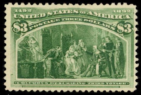 US Stamp Price Scott Catalogue 243 - 1893 US$3.00 Columbian Exposition. Daniel Kelleher Auctions, Apr 2013, Sale 636, Lot 206