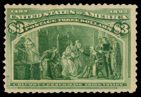 US Stamp Prices Scott Catalogue #243: 1893 US$3.00 Columbian Exposition. Daniel Kelleher Auctions, Sep 2013, Sale 639, Lot 3326