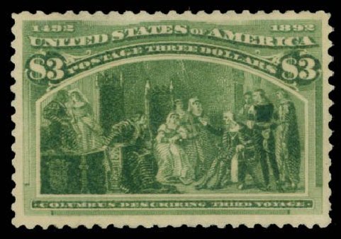 Costs of US Stamp Scott Catalogue 243 - US$3.00 1893 Columbian Exposition. Daniel Kelleher Auctions, Sep 2014, Sale 655, Lot 326