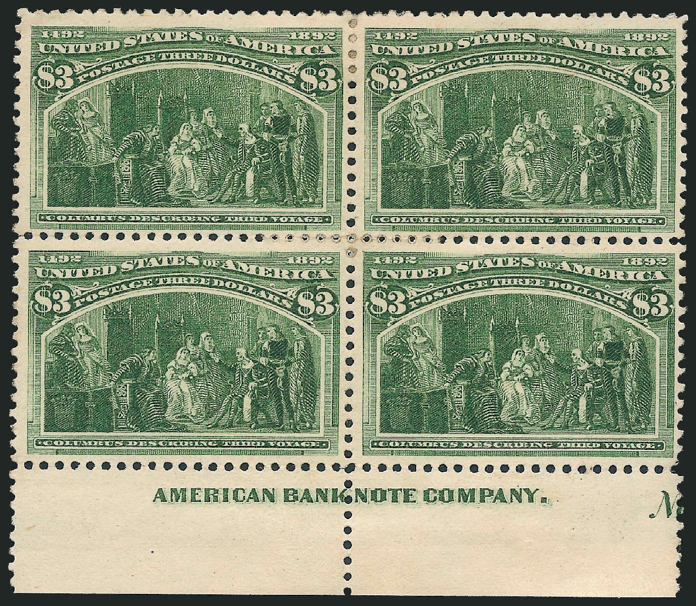 US Stamp Values Scott Catalogue 243: US$3.00 1893 Columbian Exposition. Robert Siegel Auction Galleries, Mar 2011, Sale 1007, Lot 2486
