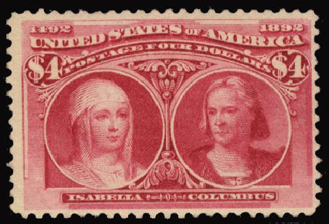 US Stamps Values Scott Catalogue #244 - 1893 US$4.00 Columbian Exposition. Cherrystone Auctions, Jun 2012, Sale 201206, Lot 107