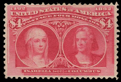 US Stamp Prices Scott Catalog 244 - US$4.00 1893 Columbian Exposition. Daniel Kelleher Auctions, Jun 2012, Sale 630, Lot 1557