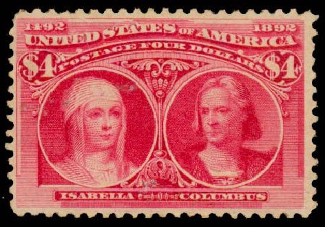 Values of US Stamps Scott # 244 - US$4.00 1893 Columbian Exposition. Daniel Kelleher Auctions, Sep 2013, Sale 639, Lot 3327