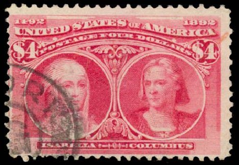 Price of US Stamps Scott Catalogue 244 - US$4.00 1893 Columbian Exposition. Daniel Kelleher Auctions, Dec 2013, Sale 640, Lot 217