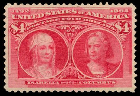 US Stamps Values Scott #244: 1893 US$4.00 Columbian Exposition. Daniel Kelleher Auctions, Dec 2014, Sale 661, Lot 217