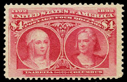 US Stamp Prices Scott Catalogue 244: 1893 US$4.00 Columbian Exposition. Daniel Kelleher Auctions, May 2015, Sale 669, Lot 2757