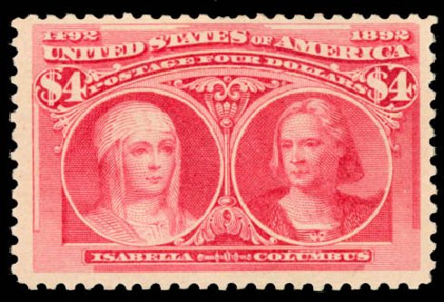 Values of US Stamp Scott Cat. #244: 1893 US$4.00 Columbian Exposition. Daniel Kelleher Auctions, Aug 2015, Sale 672, Lot 2507