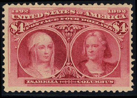 Cost of US Stamps Scott #244: 1893 US$4.00 Columbian Exposition. Cherrystone Auctions, Jan 2008, Sale 200801, Lot 1158