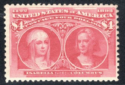 US Stamp Values Scott Catalogue # 244 - 1893 US$4.00 Columbian Exposition. Cherrystone Auctions, Mar 2008, Sale 200803, Lot 218