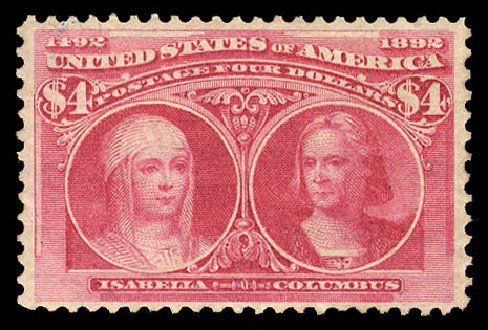 Values of US Stamps Scott Catalog 244: 1893 US$4.00 Columbian Exposition. Cherrystone Auctions, Apr 2009, Sale 200904, Lot 38