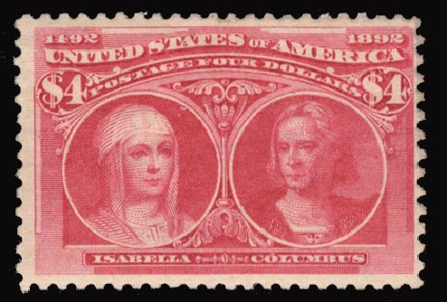 Value of US Stamp Scott Catalog #244: 1893 US$4.00 Columbian Exposition. Cherrystone Auctions, Jun 2012, Sale 201206, Lot 108
