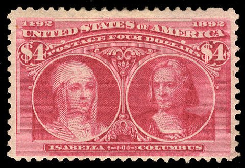 US Stamps Values Scott Cat. 244 - US$4.00 1893 Columbian Exposition. Cherrystone Auctions, Jan 2013, Sale 201301, Lot 28