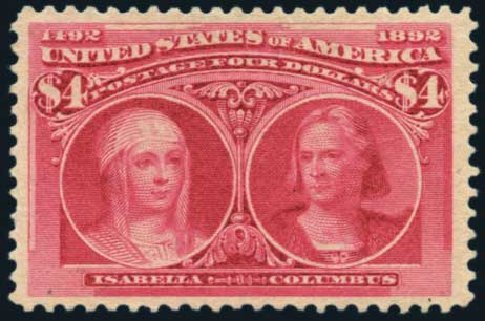 Prices of US Stamp Scott 244: US$4.00 1893 Columbian Exposition. Harmer-Schau Auction Galleries, Jan 2014, Sale 100, Lot 508