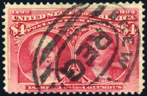 Price of US Stamp Scott Cat. 244 - 1893 US$4.00 Columbian Exposition. Harmer-Schau Auction Galleries, Apr 2009, Sale 81, Lot 578